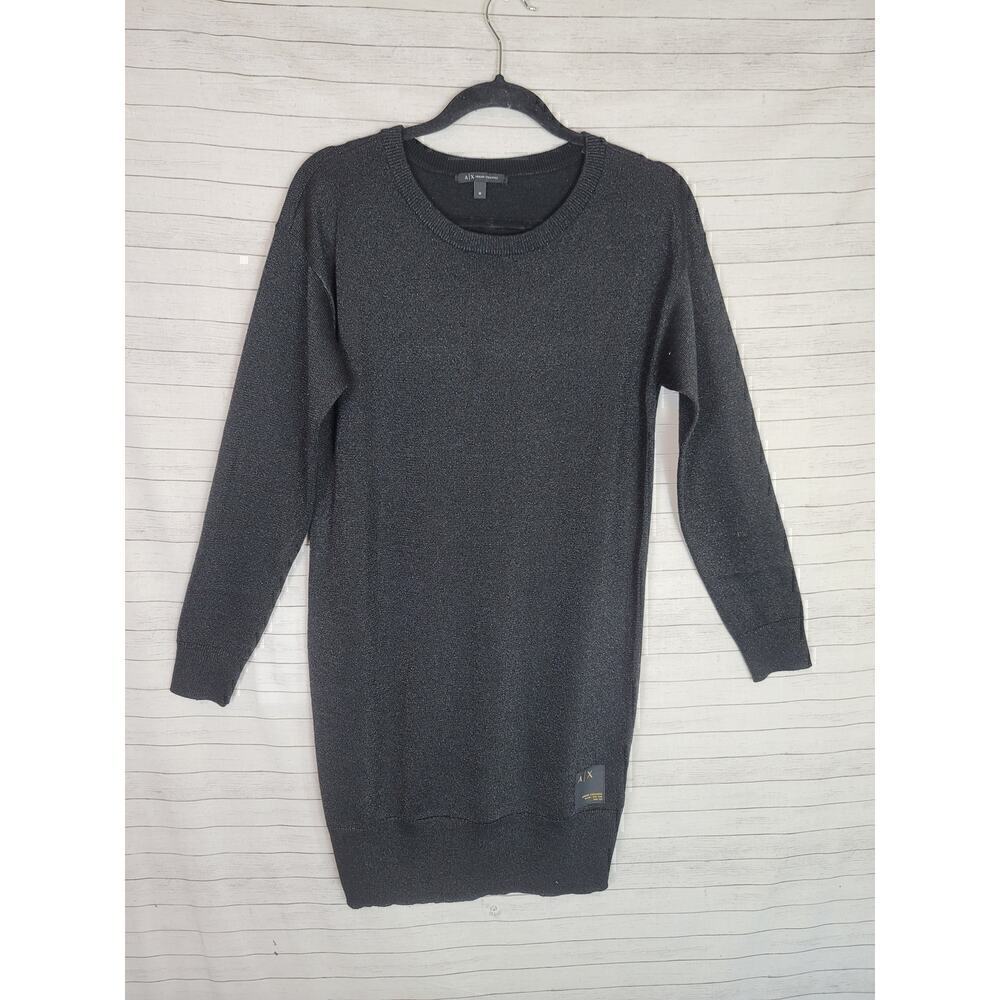 ARMANI EXCHANGE BLACK SPARKLE SCOOP NECK SWEATER DRESS, SZ MEDIUM